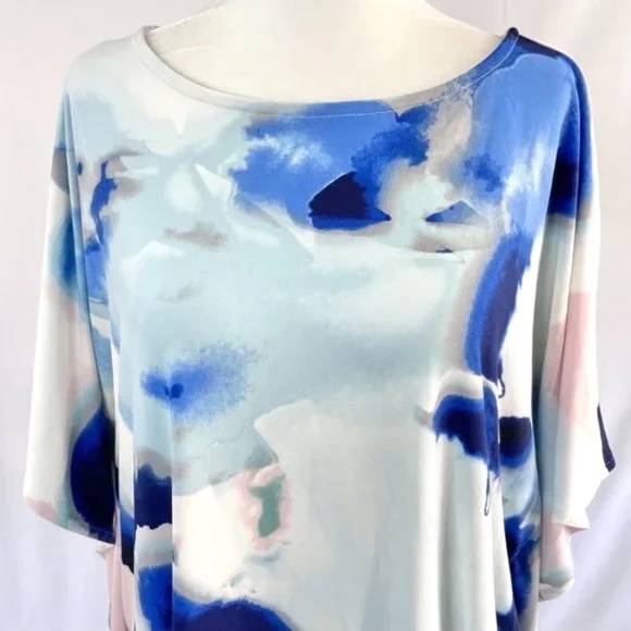 New Alfani Printed Dolman Sleeve Top Paint Profusion Blue Multicolor Size Small - Picture 6 of 16